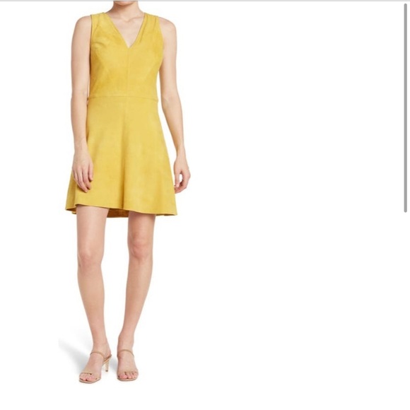 New AS by DF suede Miss Grey Yellow mini dress Leather Medium Luxury Flare Short - Picture 1 of 6